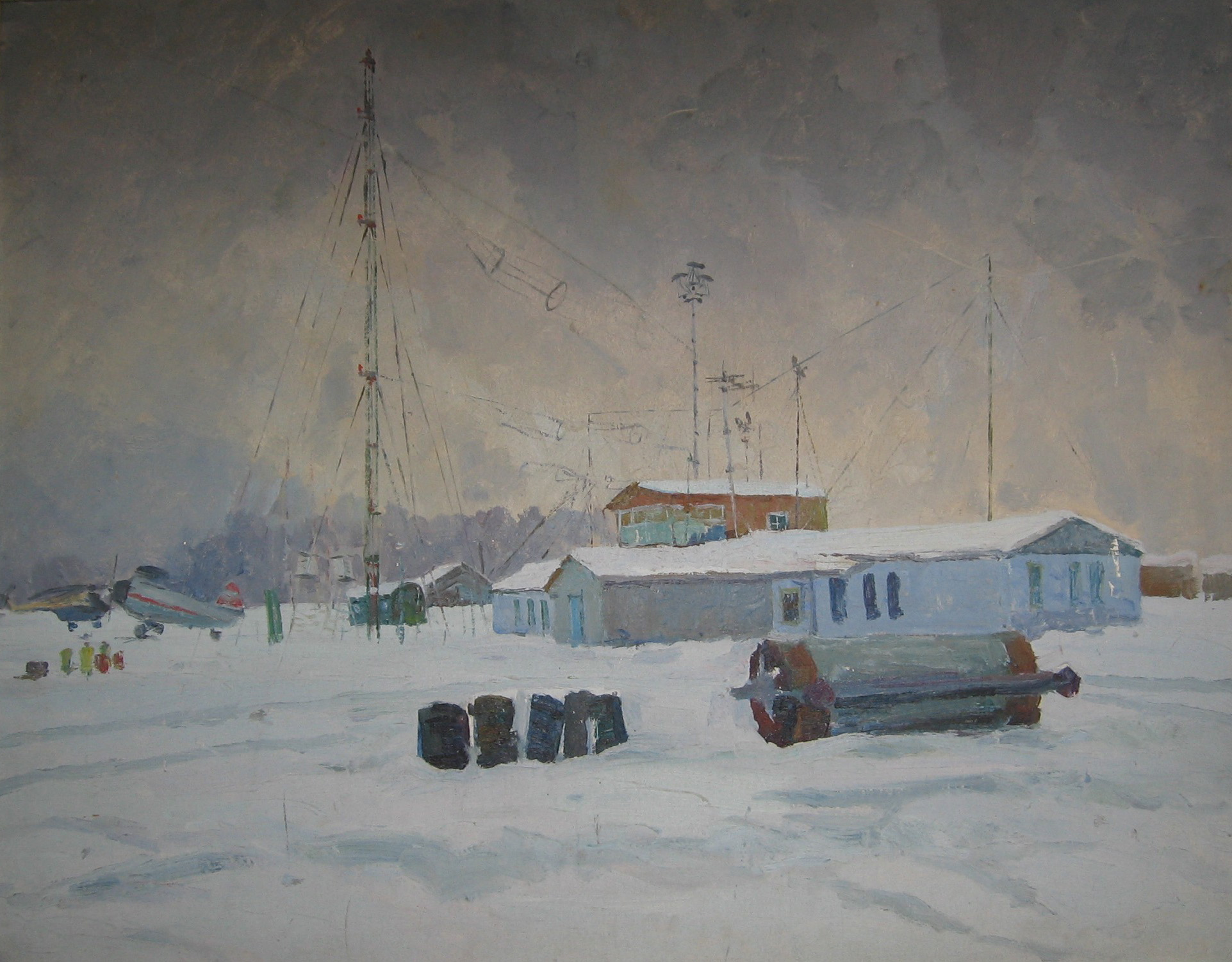 Аэропорт Экимчан. Набросок. Картон. Масло. 1972 г.