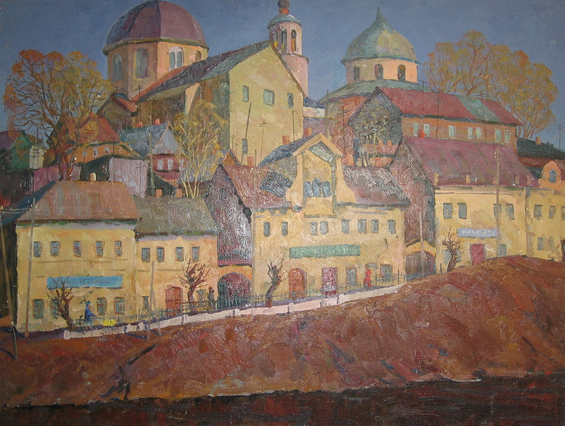 Вечерний Торжок. Картон. Масло. 1984 г.