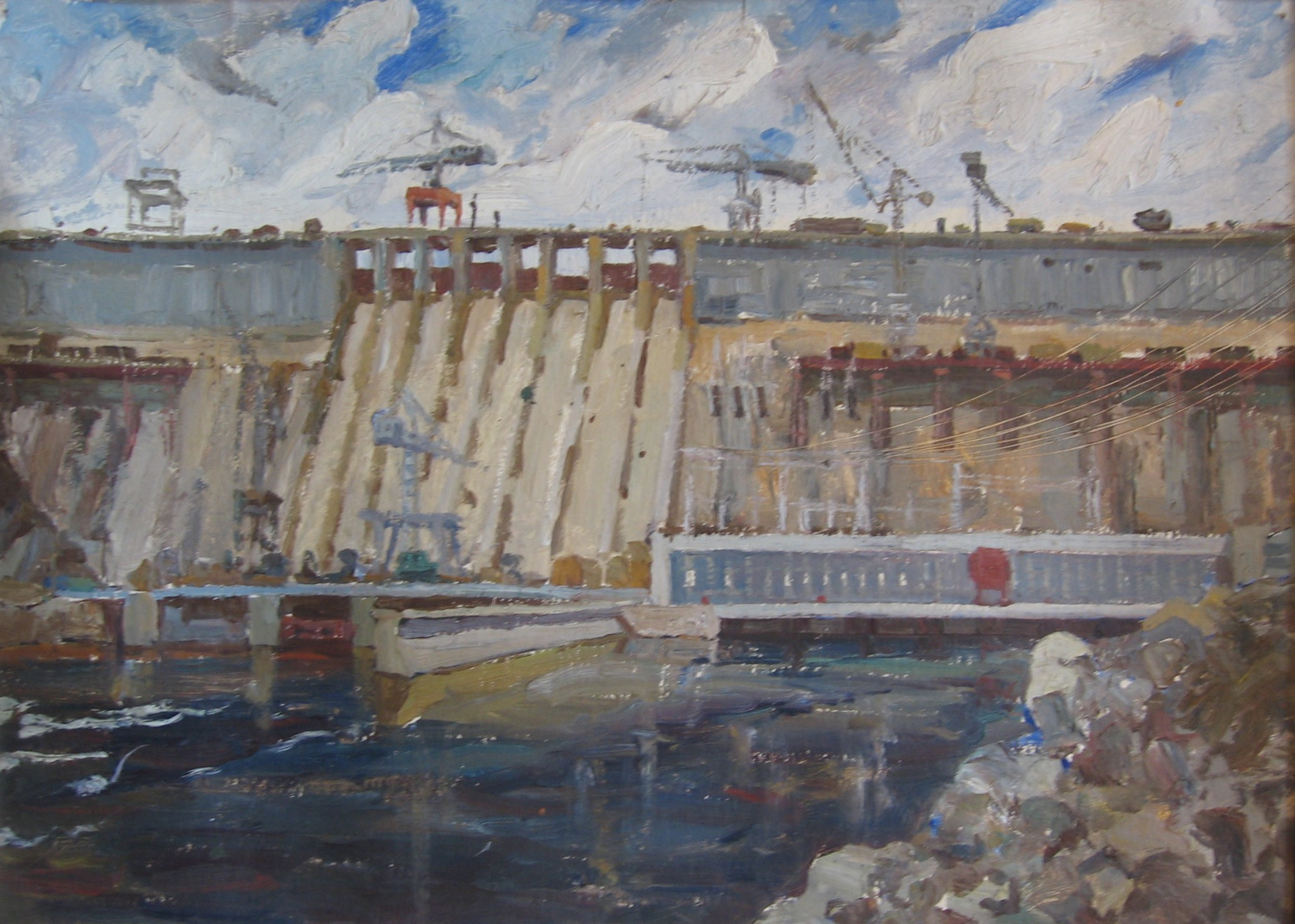 Зейская ГЭС. Первый набросок. Картон. Масло. 1985 г.