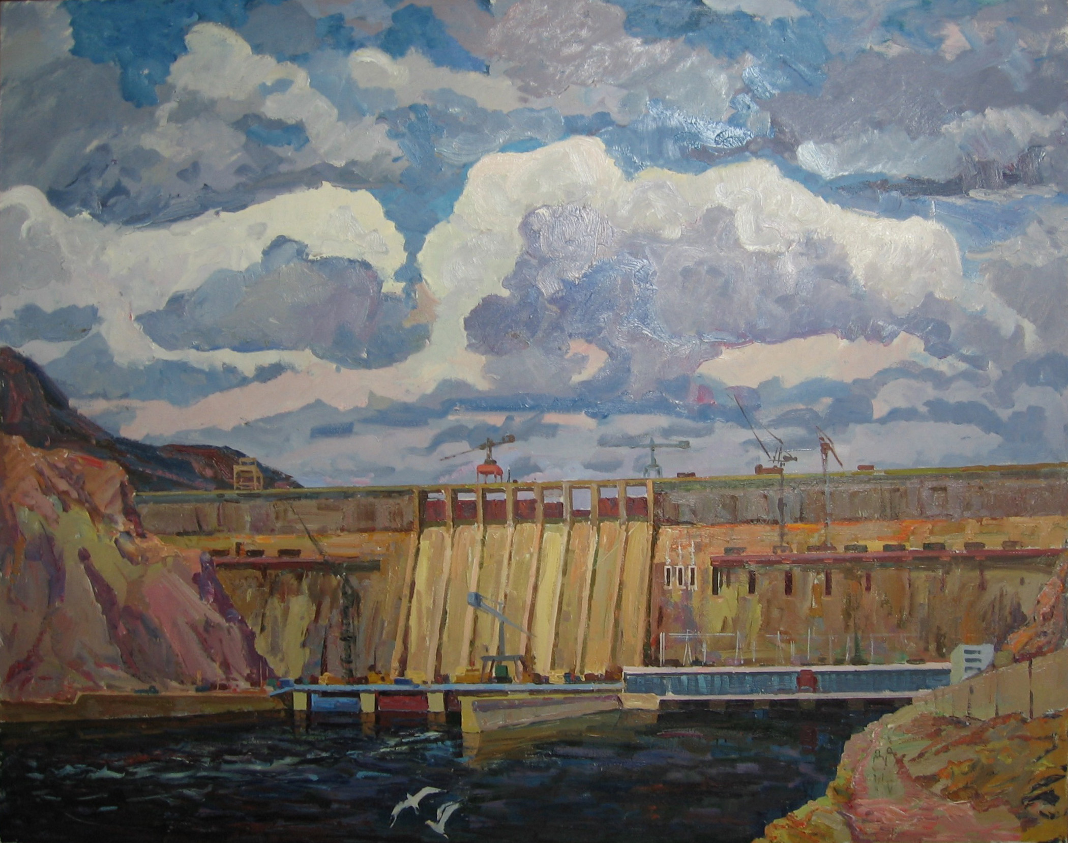 Зейская ГЭС. Второй набросок. Картон. Масло. 1985 г.