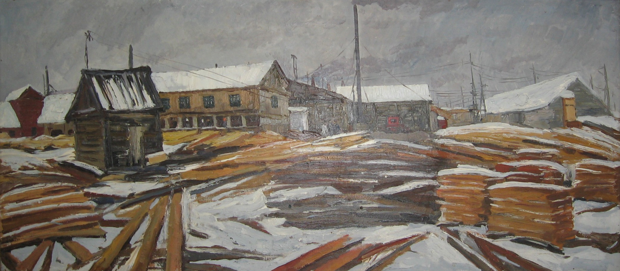 Лесопилка. Набросок. Картон. Масло. 1970 г.